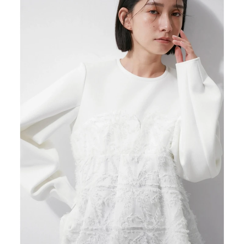 【强哥外贸】 A 秋冬上新 简约休闲时尚提花拼接设计感上衣