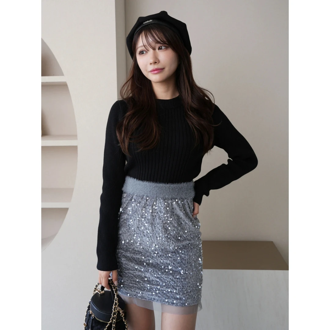 【强哥外贸】 秋季新款 L 时尚亮片设计显瘦百搭高腰半身裙