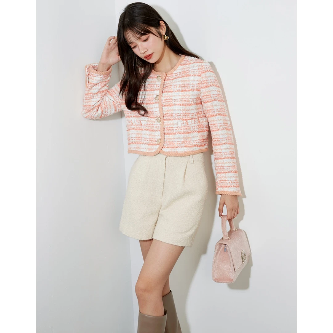 【MonTendre】 秋冬上新  S 气质小香风粗花呢金属纽扣外套