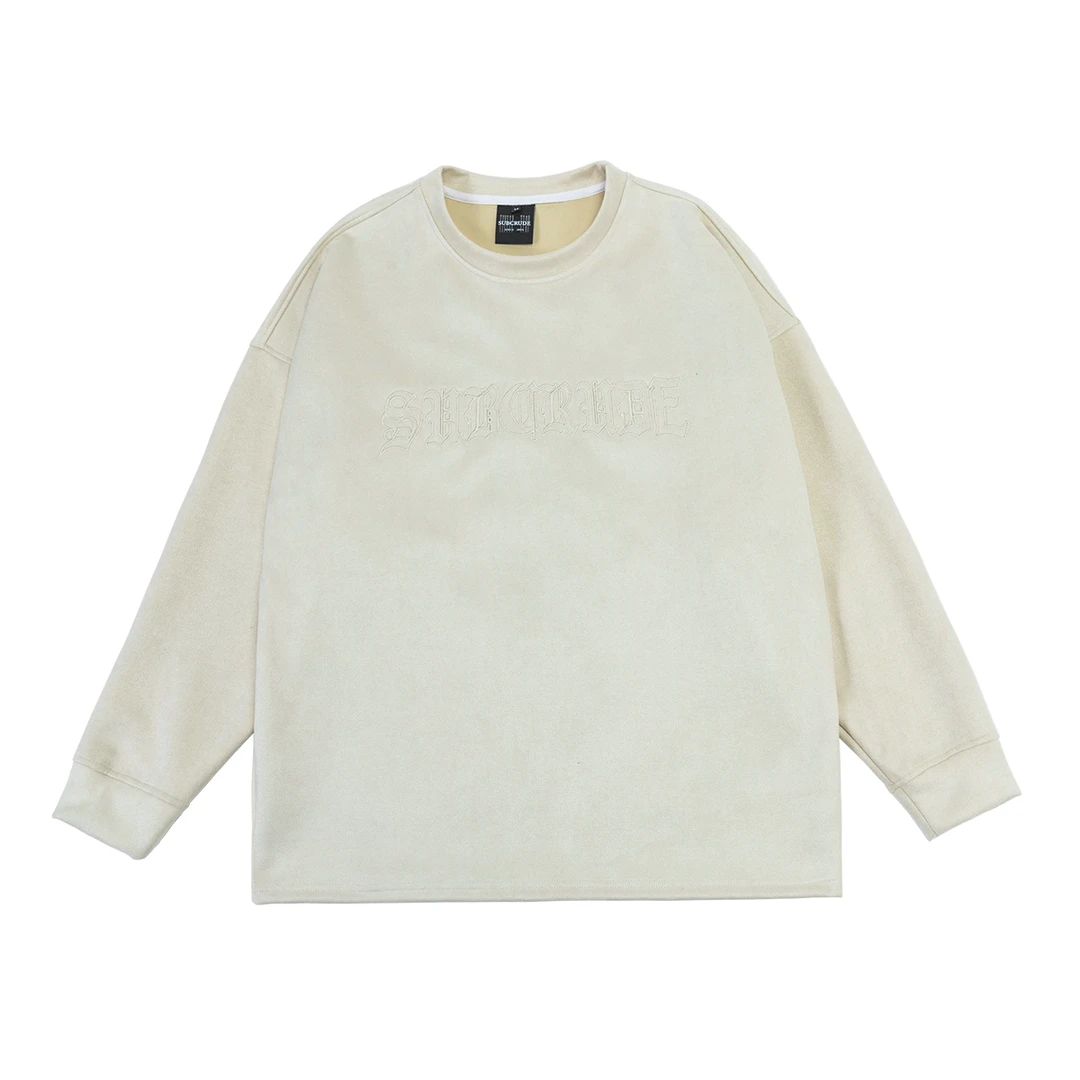 秋冬麂皮绒卫衣男宽松圆领小众设计感潮流上衣