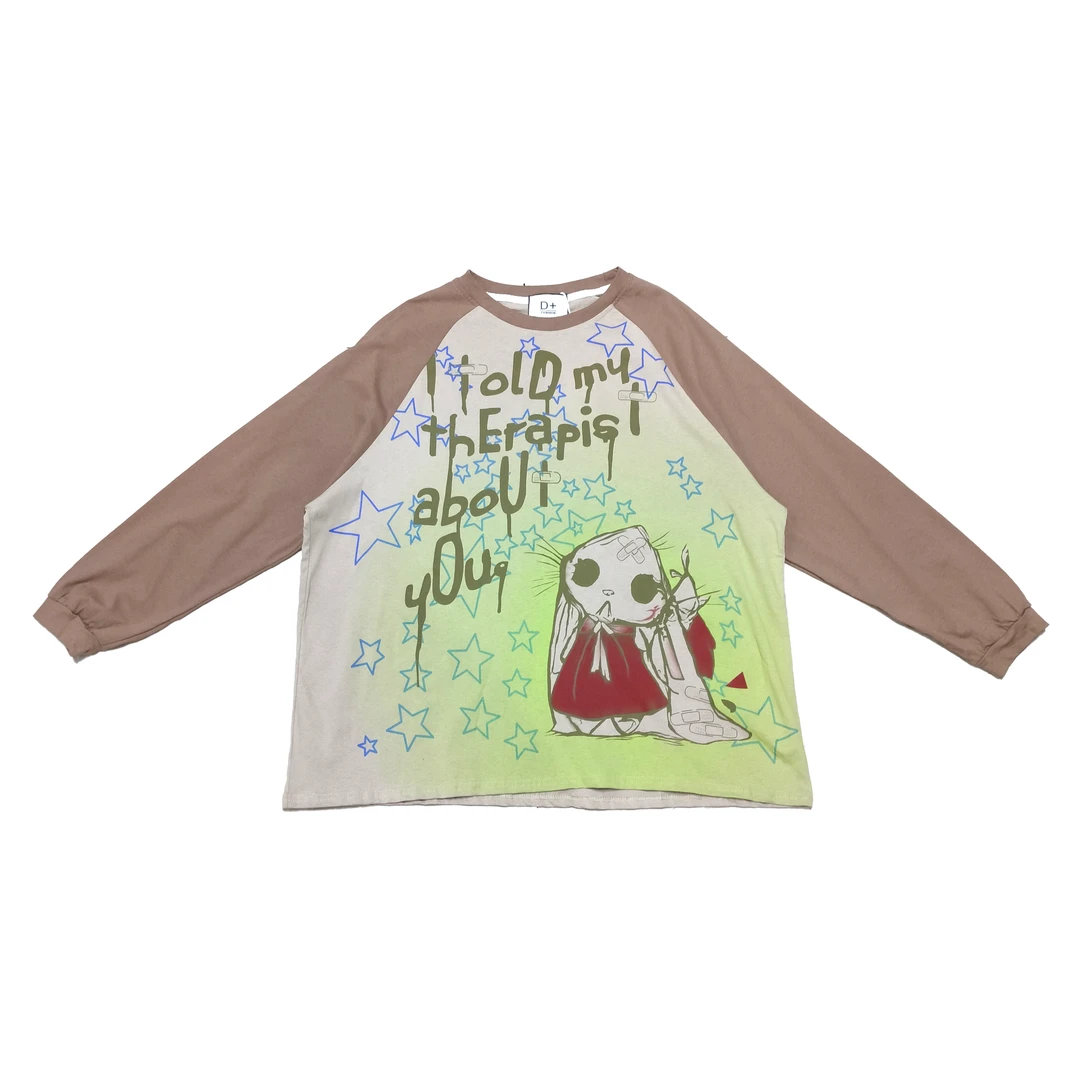 【伊人风尚服饰推荐】2024年早秋新款休闲潮牌拼色卡通印花卫衣5605