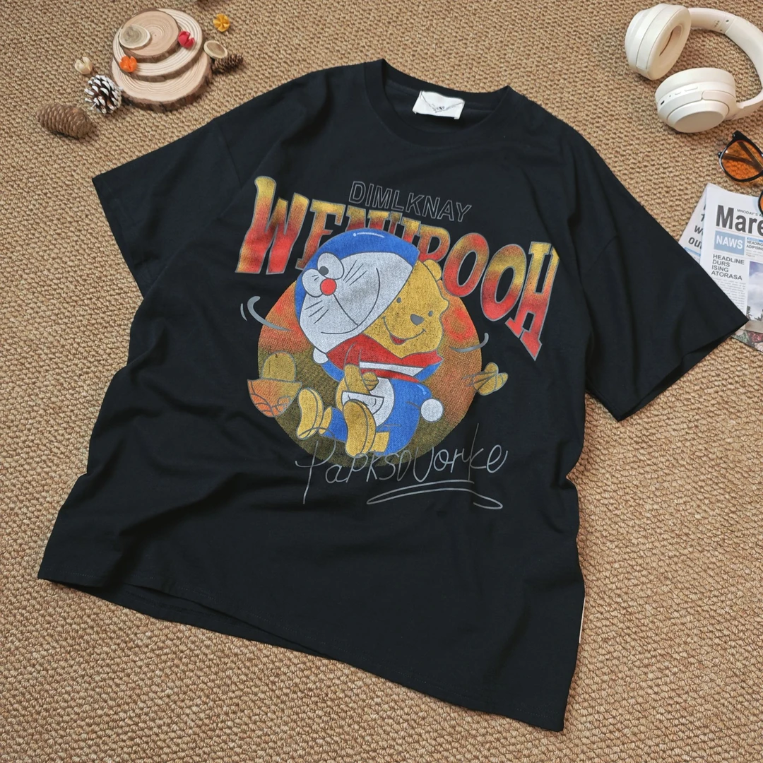 2024秋季新款宽松百搭时卡通印花短袖T恤7717