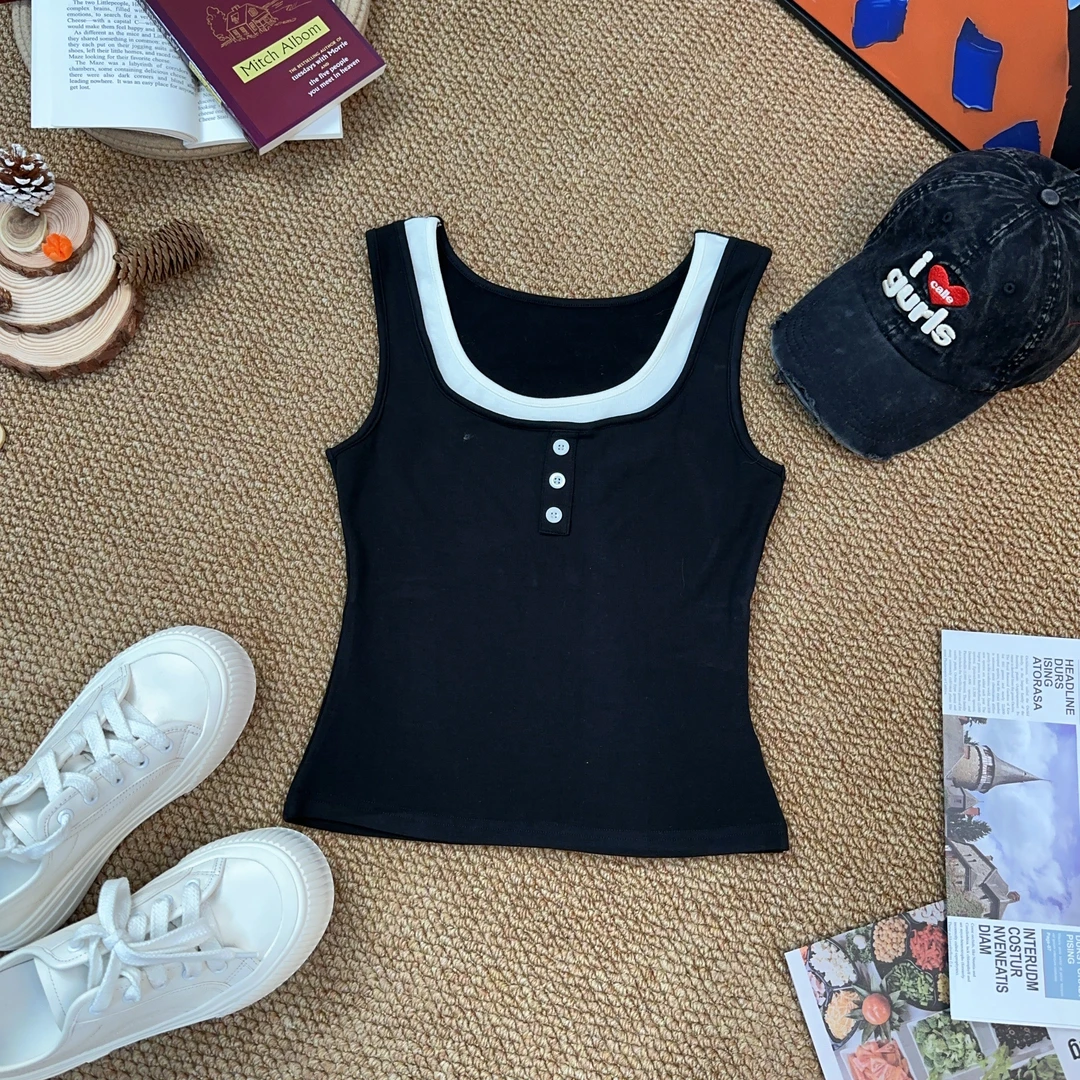 【伊人风尚服饰推荐】2024秋季新款纯色内搭带胸垫美背吊带背心7202