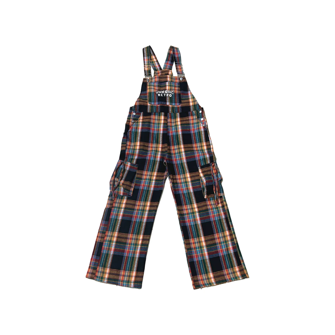 2024夏季新款休闲字母印花格子背带裤4907