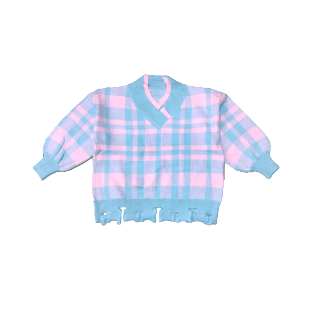 2024早秋新款时尚休闲格子毛衣针织长袖6968