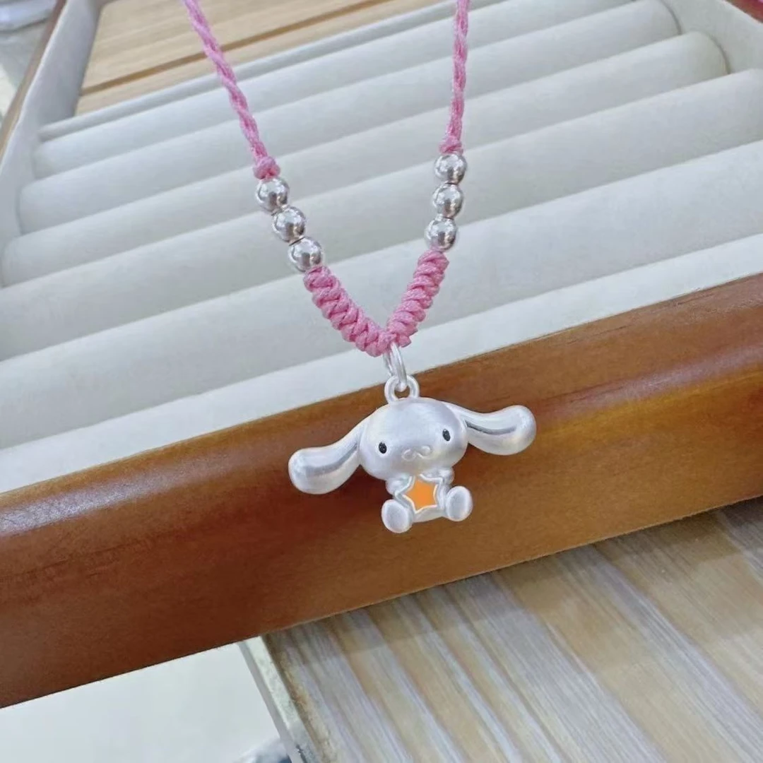 吊坠足银 足银999玉桂狗项链大耳朵吊坠可爱纯手工编织时尚百搭