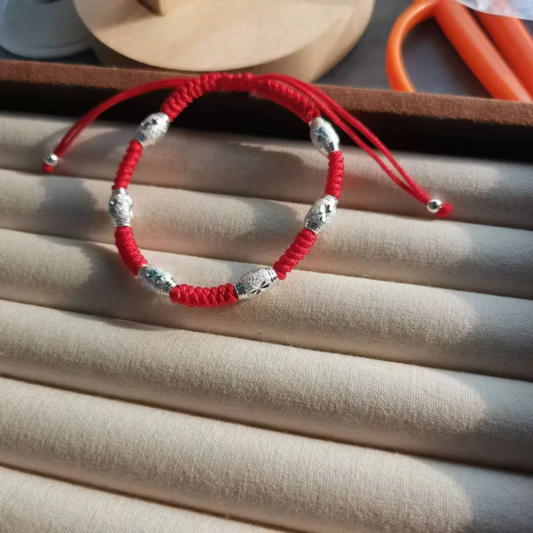 吊坠足银 足银999橄榄珠手链情侣闺蜜手工编织学生简约时尚百搭