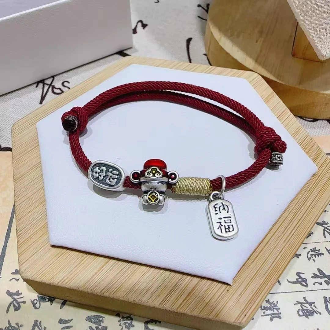 足银手链 足银999财神招财纳福好运连连编织情侣闺蜜礼物时尚百搭