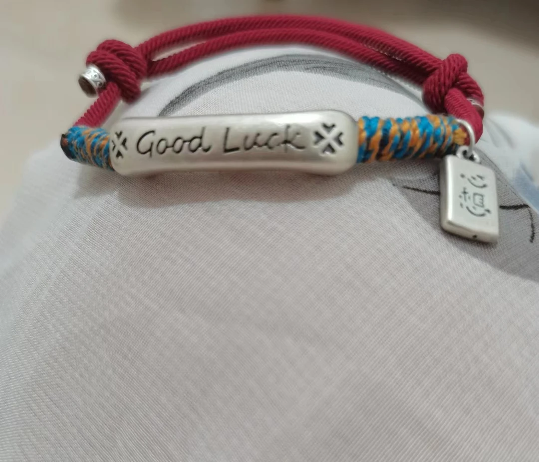 足银手链 足银999英语gooaluck好运连连情侣手链手工编织时尚小众
