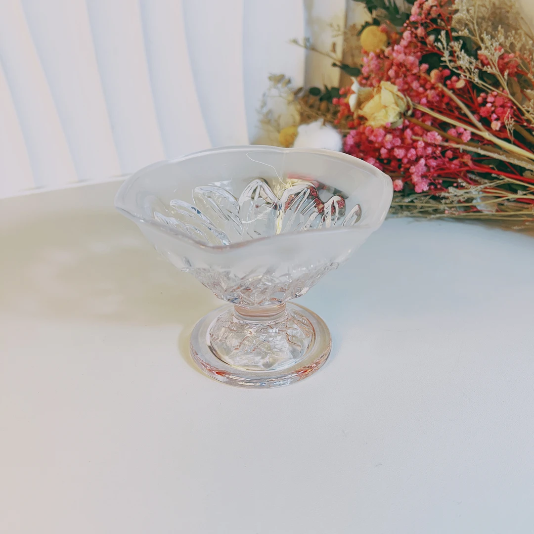 【闪购商品】 G16粉色手工日式水晶玻璃甜品冰淇淋高足玻璃碗2510