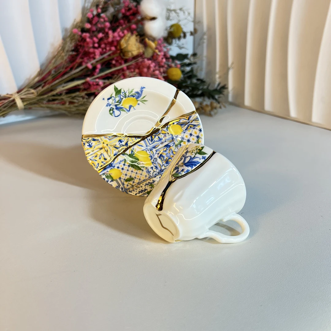 【闪购商品】 S19芒果画布轻奢仿金缮精致家用陶瓷咖啡杯2494