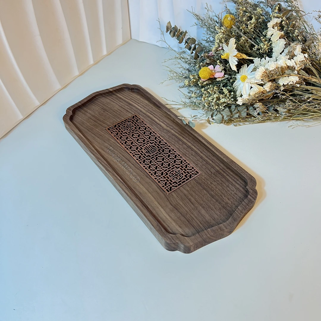 J11复古轻奢WAIKIWOOD胡桃木质铜托创意干泡台茶道茶盘2602
