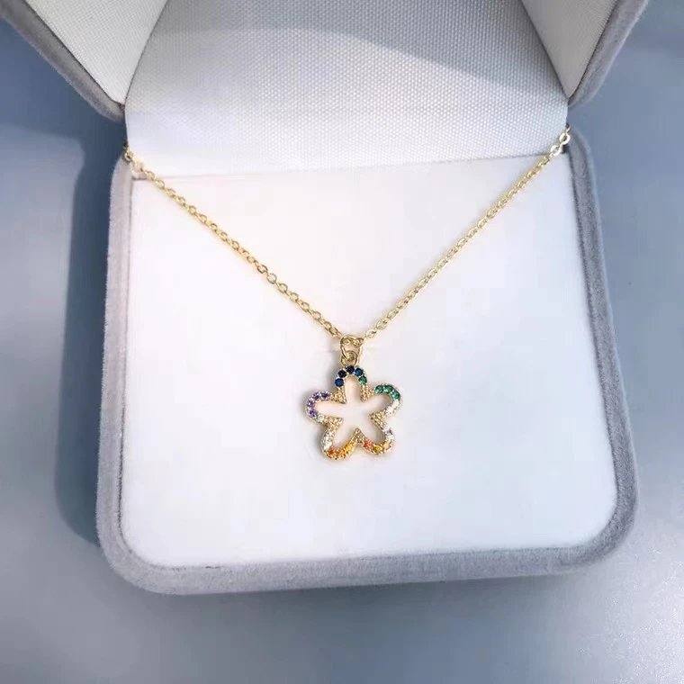 铜合金项链 彩钻花朵花瓣项链女轻奢小众设计高级感锁骨链脖颈链