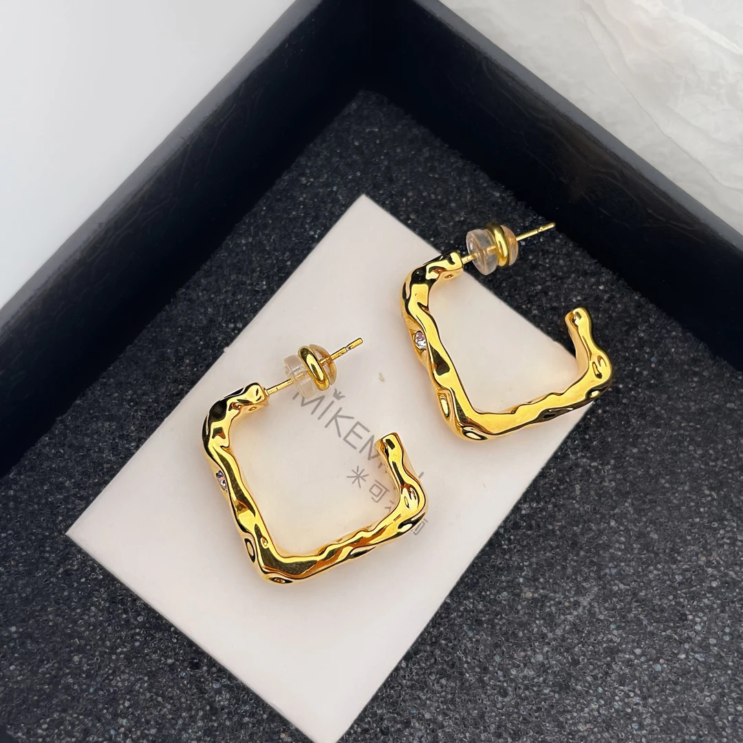 铜合金合成锆石耳饰 时尚几何方形冷淡风复古耳圈大气耳饰8862
