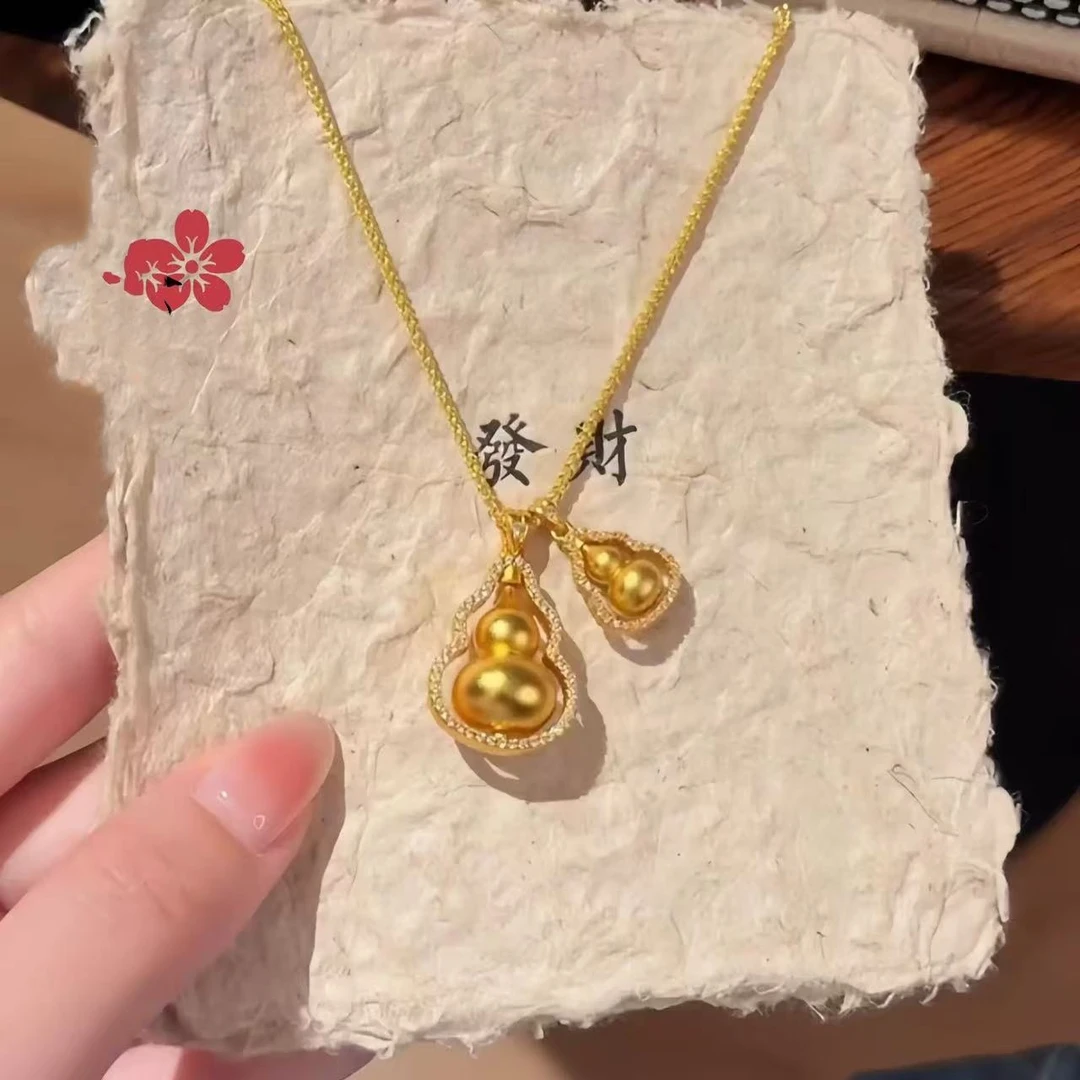 铜合金吊坠 韦雪同款项链旋转葫芦镶钻吊坠叠戴轻奢锁骨链送女友