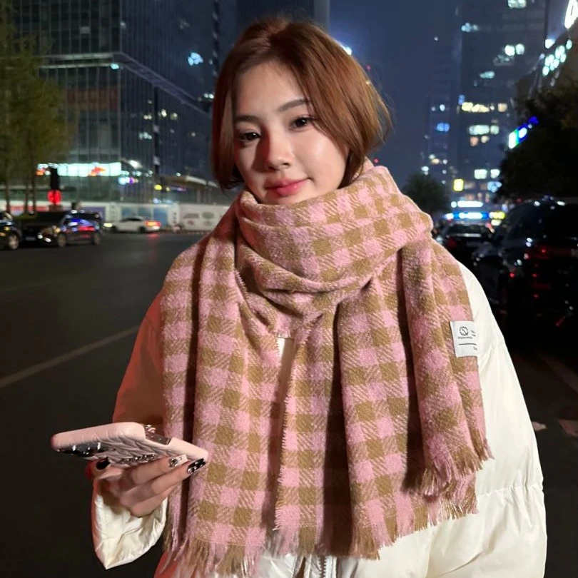 百搭披肩格子保暖韩版围脖情侣双面网红女秋冬季学生加厚ins围巾