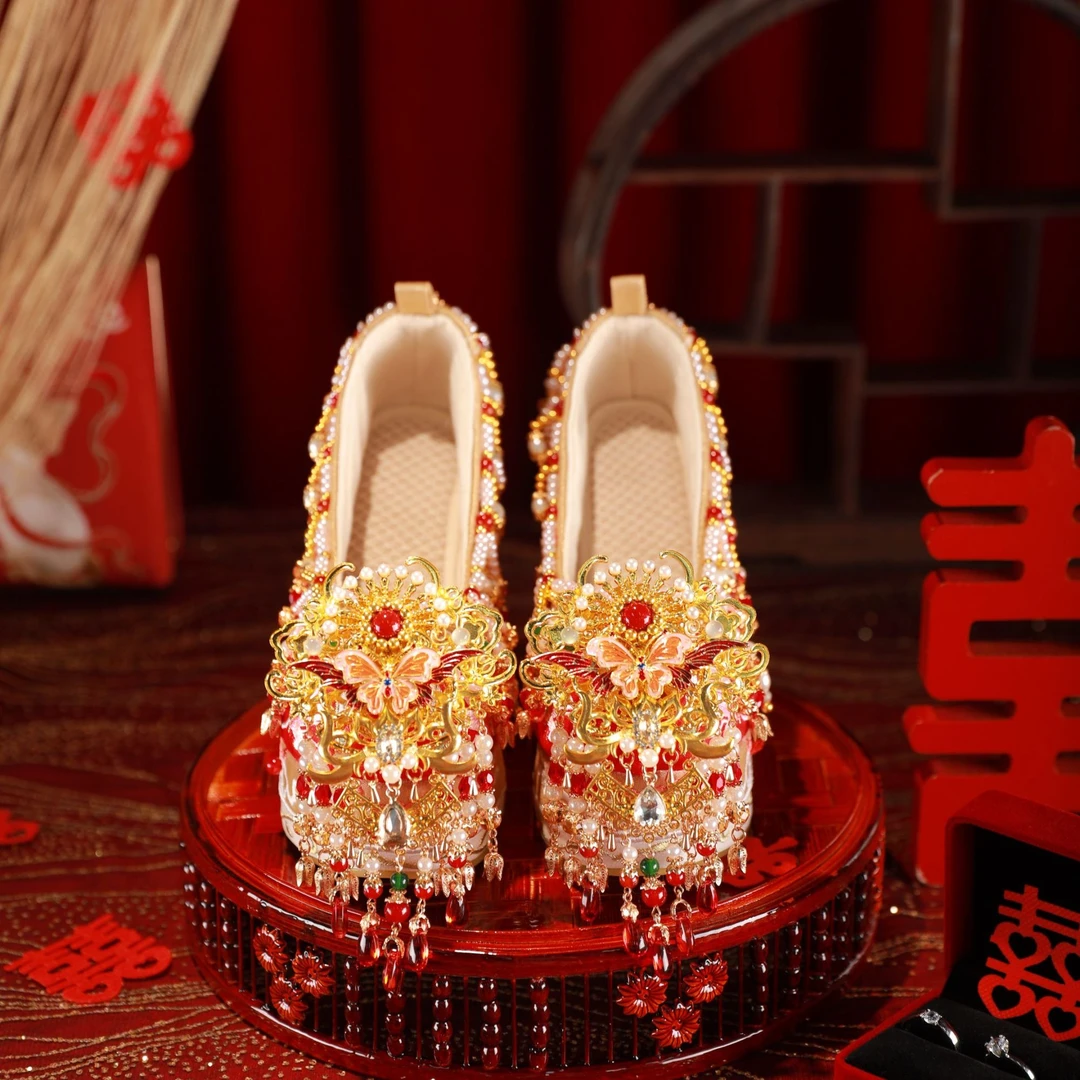 婚礼鞋结婚鞋网红款喜鞋新娘舞绣缘原创古风鞋子网红穿搭弓鞋婚鞋