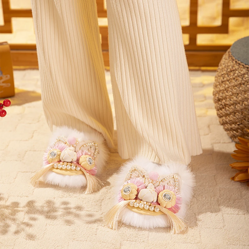 纯手工女棉鞋复古粉色成人虎头鞋布鞋潮鞋国风原创保暖温柔汉服鞋