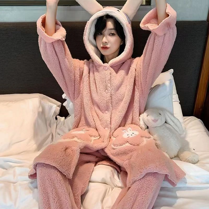 【反季特卖】睡衣女秋冬高级感加厚加厚拉链连帽保暖家居服套装