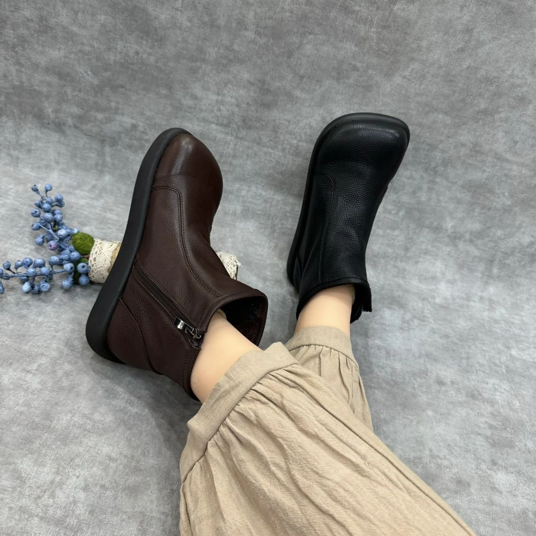 秋季新款纯牛皮手工复古拉链单靴马丁靴英伦风靴子厚底休闲百搭