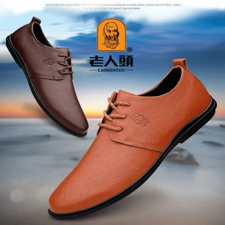 老人头男鞋2024年新款潮休闲皮鞋男舒适防滑透气小皮鞋软皮软底鞋