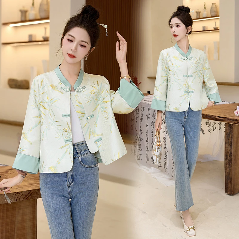 春秋新款小个子新中式国风复古盘扣洋气减龄唐装短款提花外套上衣