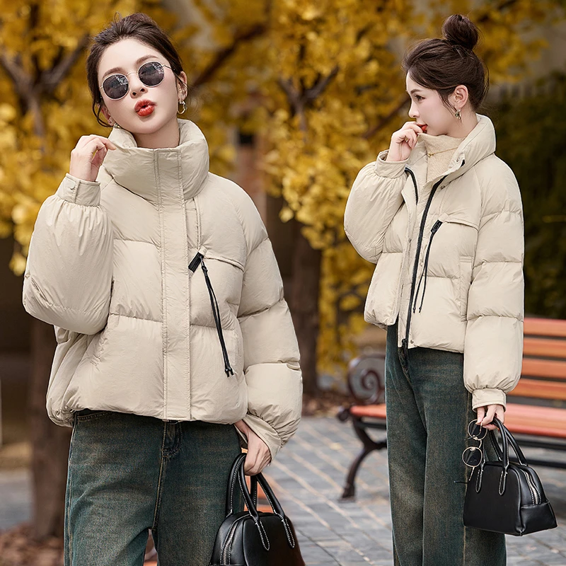2024冬季新款设计感时尚百搭白鸭绒羽绒服女保暖面包服宽松短外套