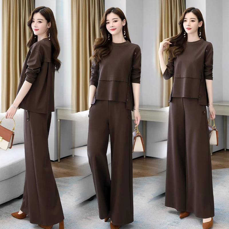 休闲时尚套装女装2025秋装新款大码洋气减龄显瘦时髦阔腿裤两件套