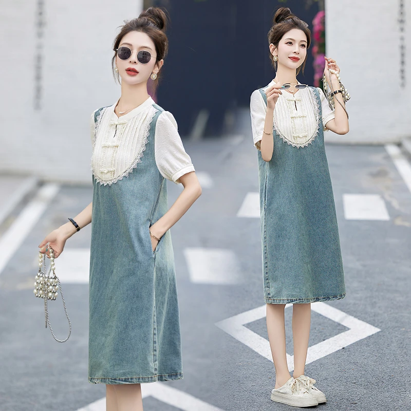 新中式牛仔连衣裙女2025夏季爆款小个子时尚宽松显瘦气质国风裙子