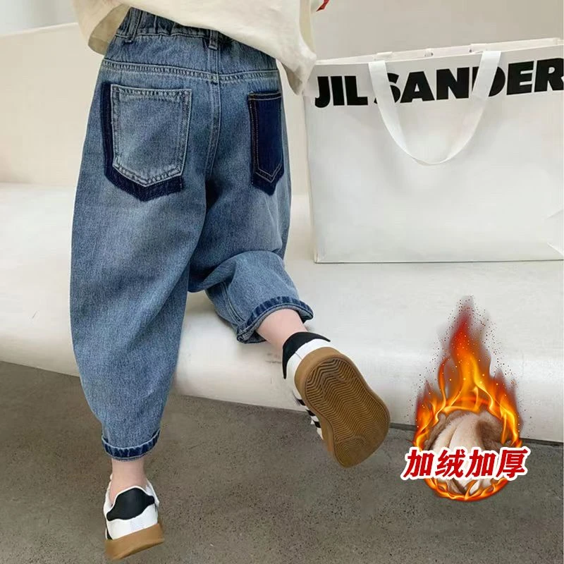 巴哆宝贝女童牛仔裤2024秋装洋气秋冬加绒加厚萝卜裤大童春秋儿童