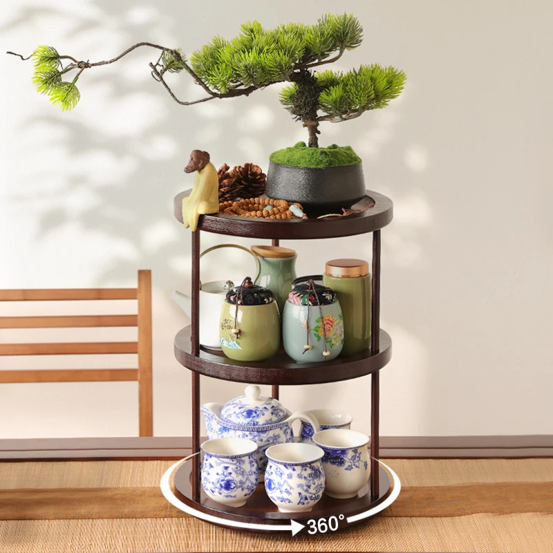 胡桃木色三层果盘零食收纳盘子化妆品桌面置物架楠竹制茶盘干果盘