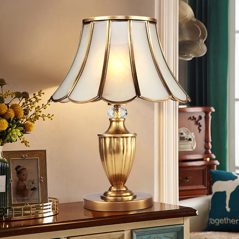 复古美式全铜台灯家用欧式卧室床头灯高端客厅边柜台灯玄关柜灯具