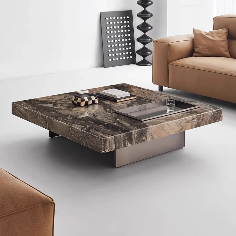 高级天然奢石盒子茶几进口威尼斯棕方形客厅家用小户型简约现代