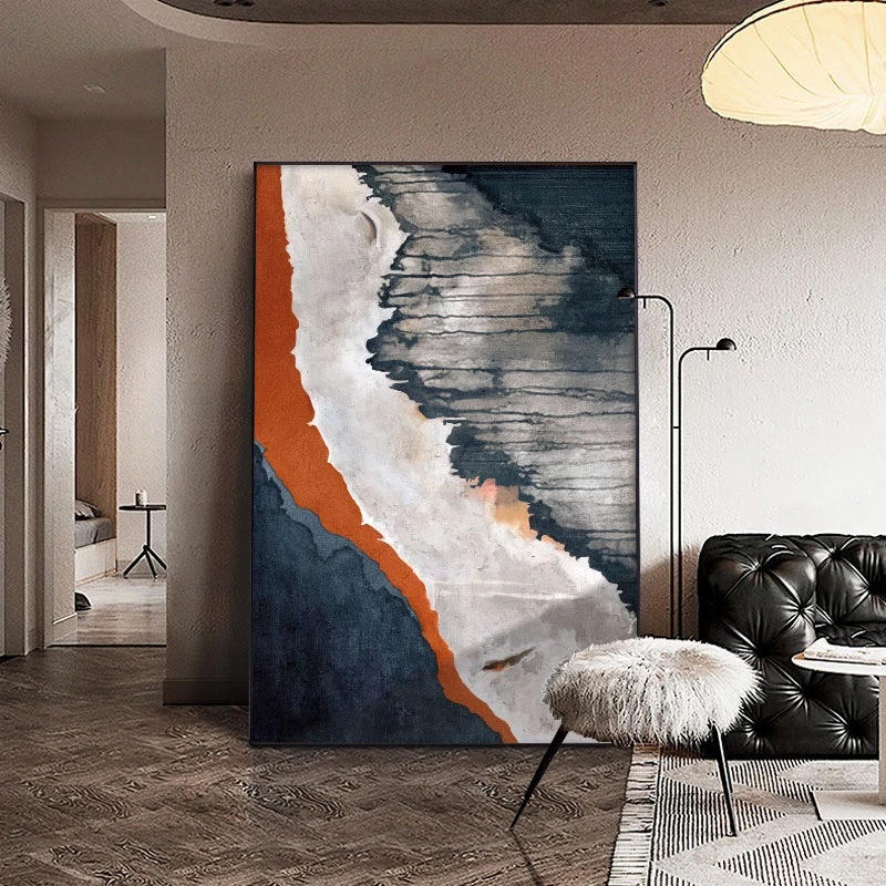 现代轻奢纯手绘油画玄关装饰画抽象客厅肌理画走廊过道挂画落地画