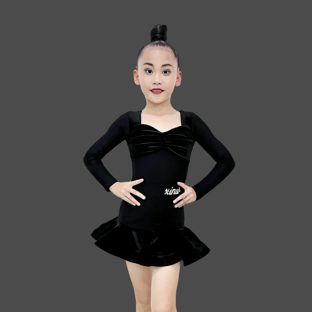 儿童新款拉丁舞蹈演出舞服练习考级服高端秋冬季新款表演长袖舞服