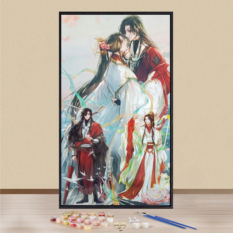 数字油画挂画天官赐福中式diy填色商品涂色画装饰油画爆款油彩画