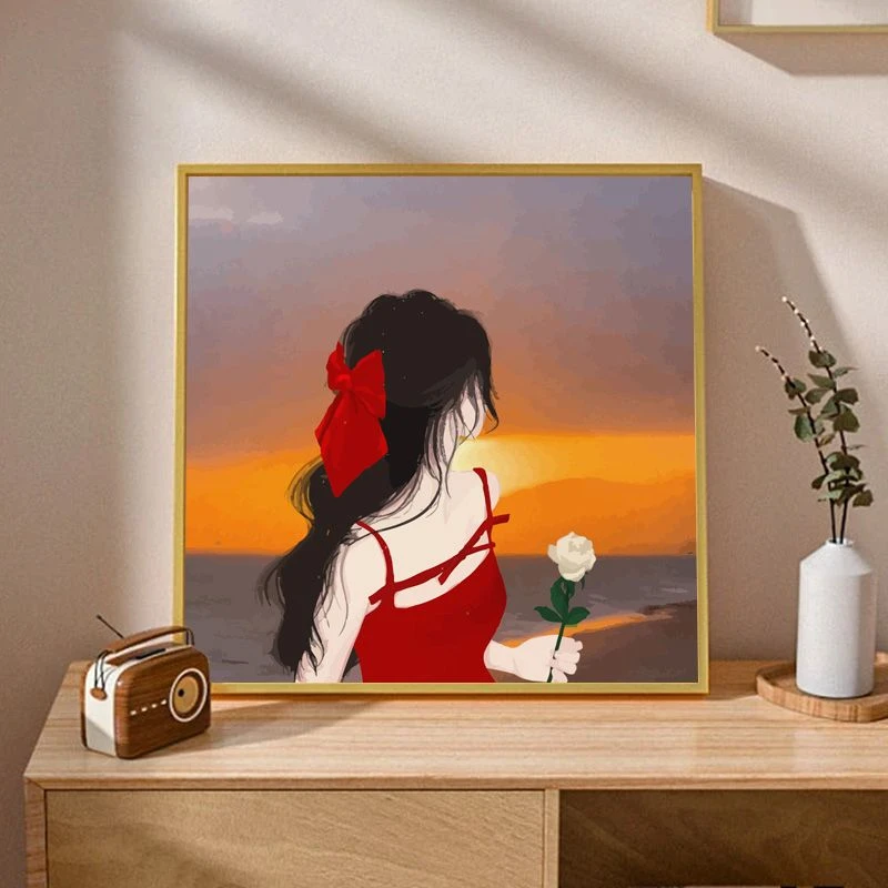 数字油画diy油画少女背影手工填涂色手绘生日礼物客厅装饰填充画