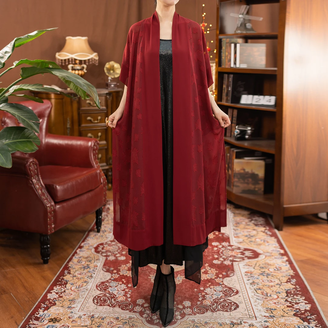 春夏季枫叶五分袖小众风长款开衫外套WP3326