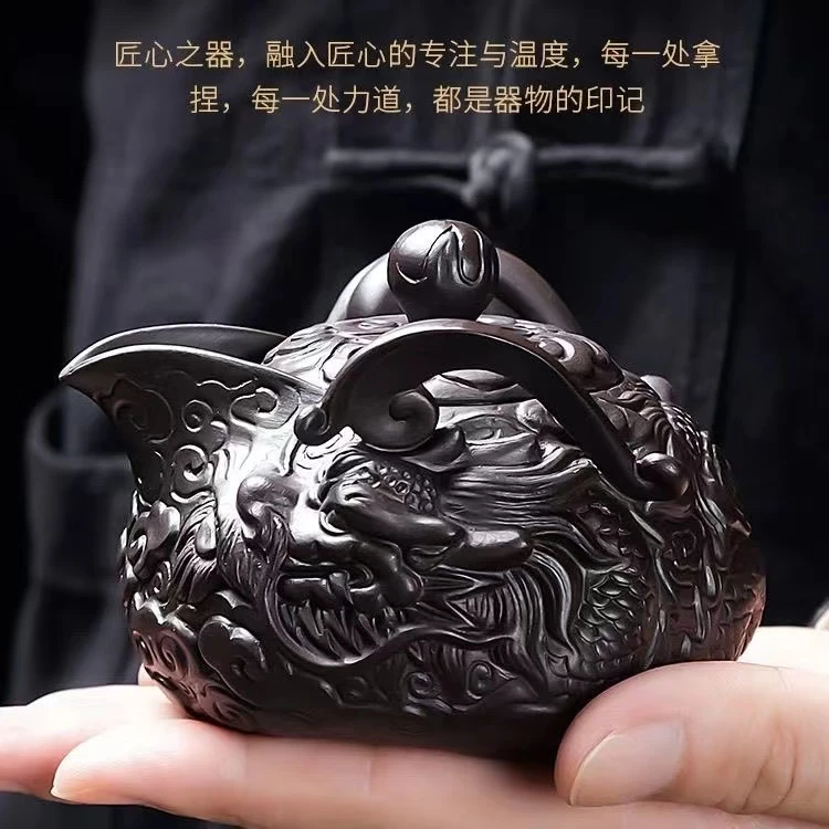 浮雕龙纹紫砂手抓壶旅行茶具一壶两杯紫砂壶送礼