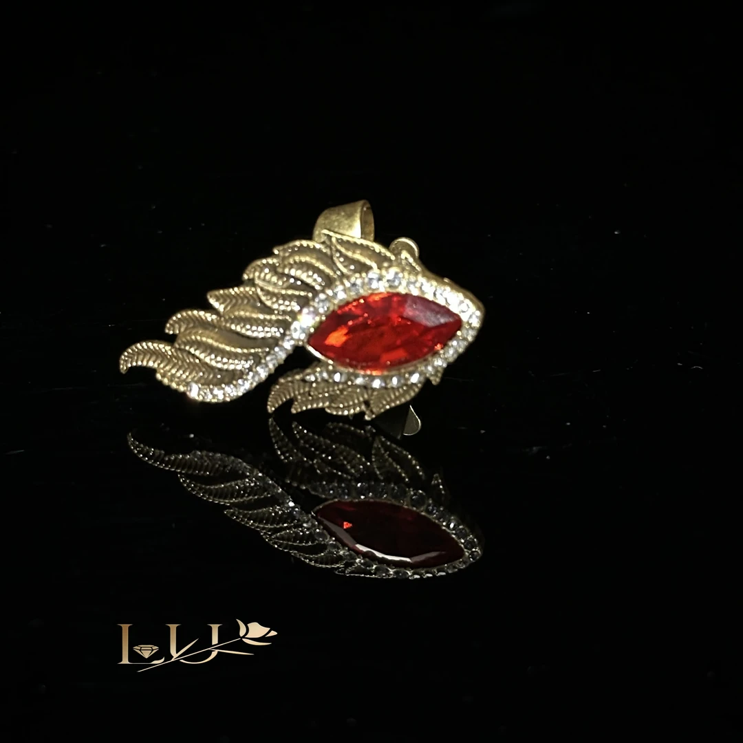 铜合金仿水晶戒指 天使翅膀开口戒指红色镶嵌气质时尚精致