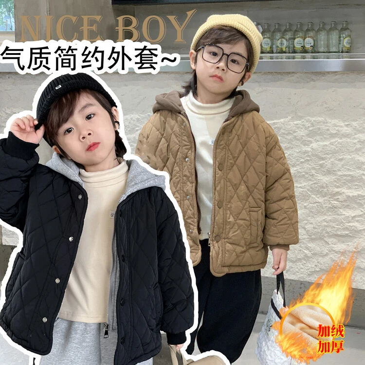 男童加绒棉袄2023新款洋气小儿童秋冬装酷帅棉服宝宝加厚棉衣外套