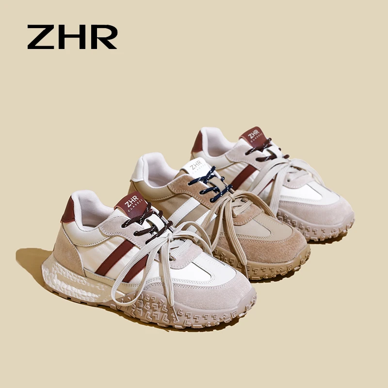 ZHR2时尚厚底春季百搭拼色潮流小众休闲运动鞋网面德训鞋休闲鞋女