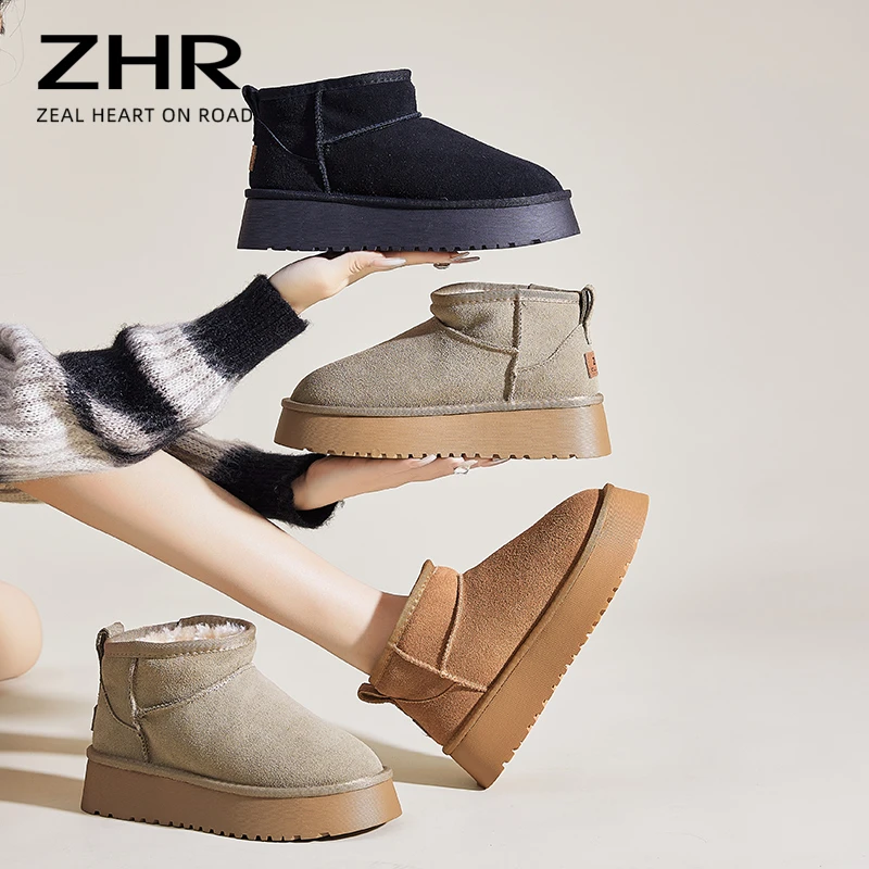 ZHRGZD08Y 厚底雪地靴女短筒2023年秋冬新款网红保暖加绒加厚棉鞋