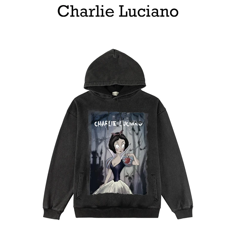 Charlie Luciano潮流卡通做旧印花帽衫休闲男女同款宽松连帽卫衣