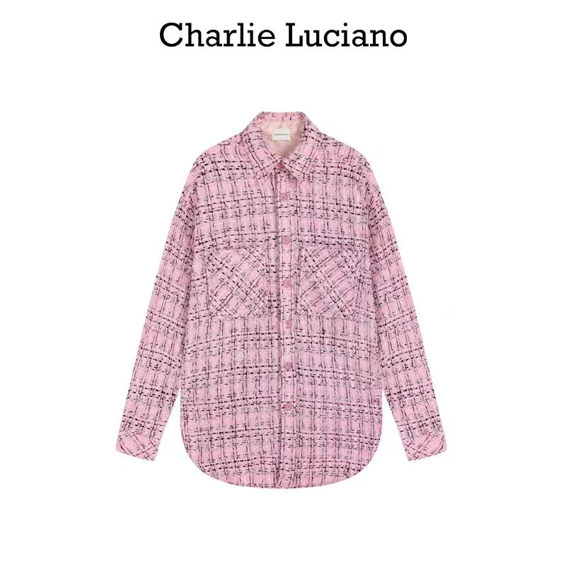 Charlie Luciano潮牌大幂幂同款男女CL编织格子衬衫小香风外套*