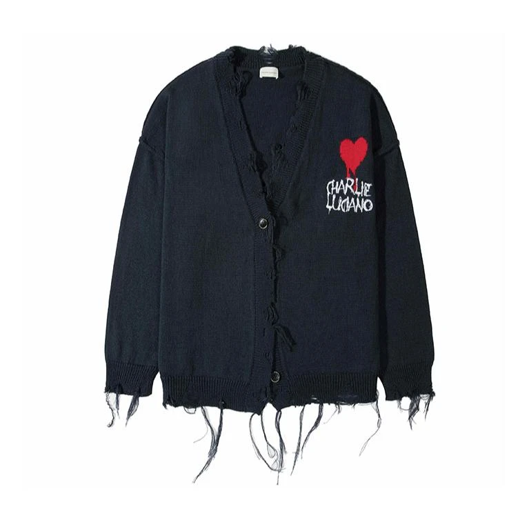 Charlie Luciano涂鸦爱心开衫外套2024春设计感小众情侣针织上衣