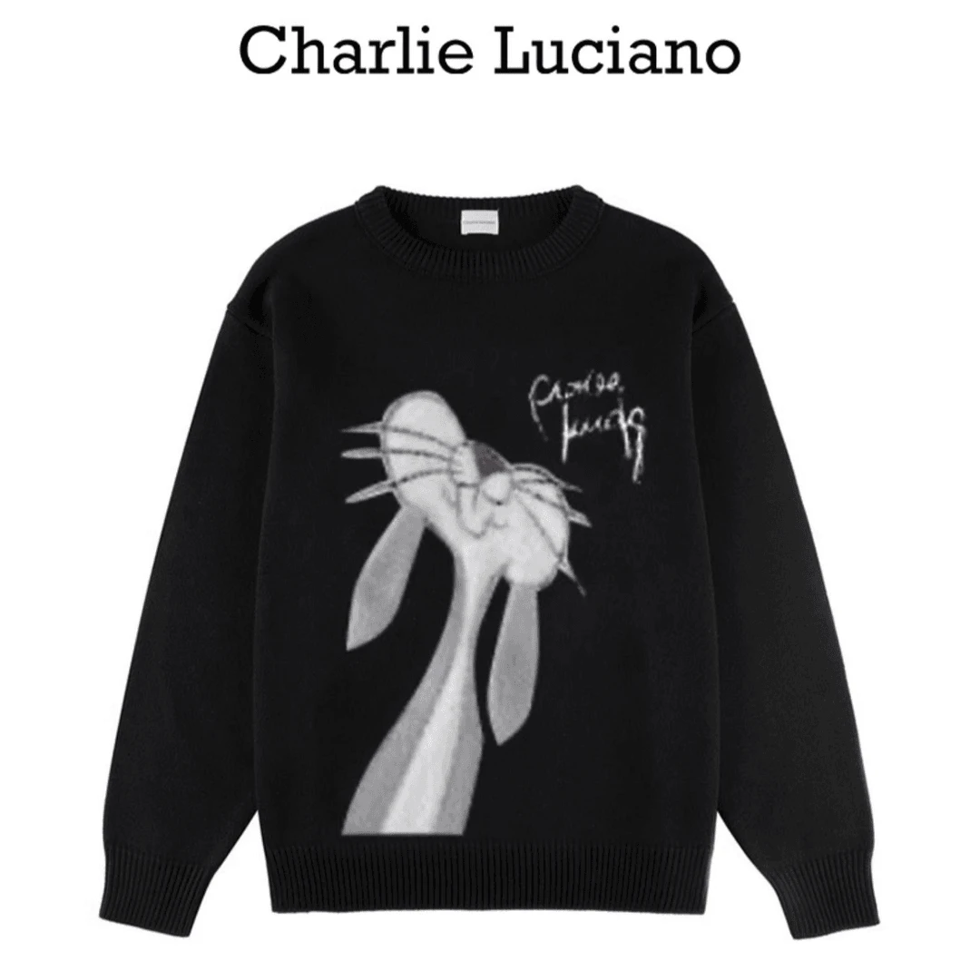 Charlie Luciano秋冬奶系慵懒风兔子毛衣女情侣款休闲百搭上衣