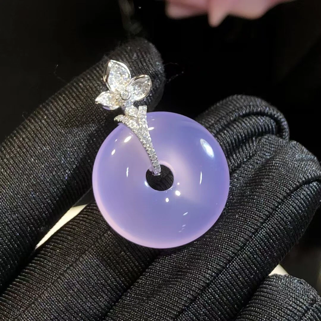 s925银饰镶嵌小众玉石珠宝紫罗兰玉髓简约百搭平安扣吊坠女款挂件
