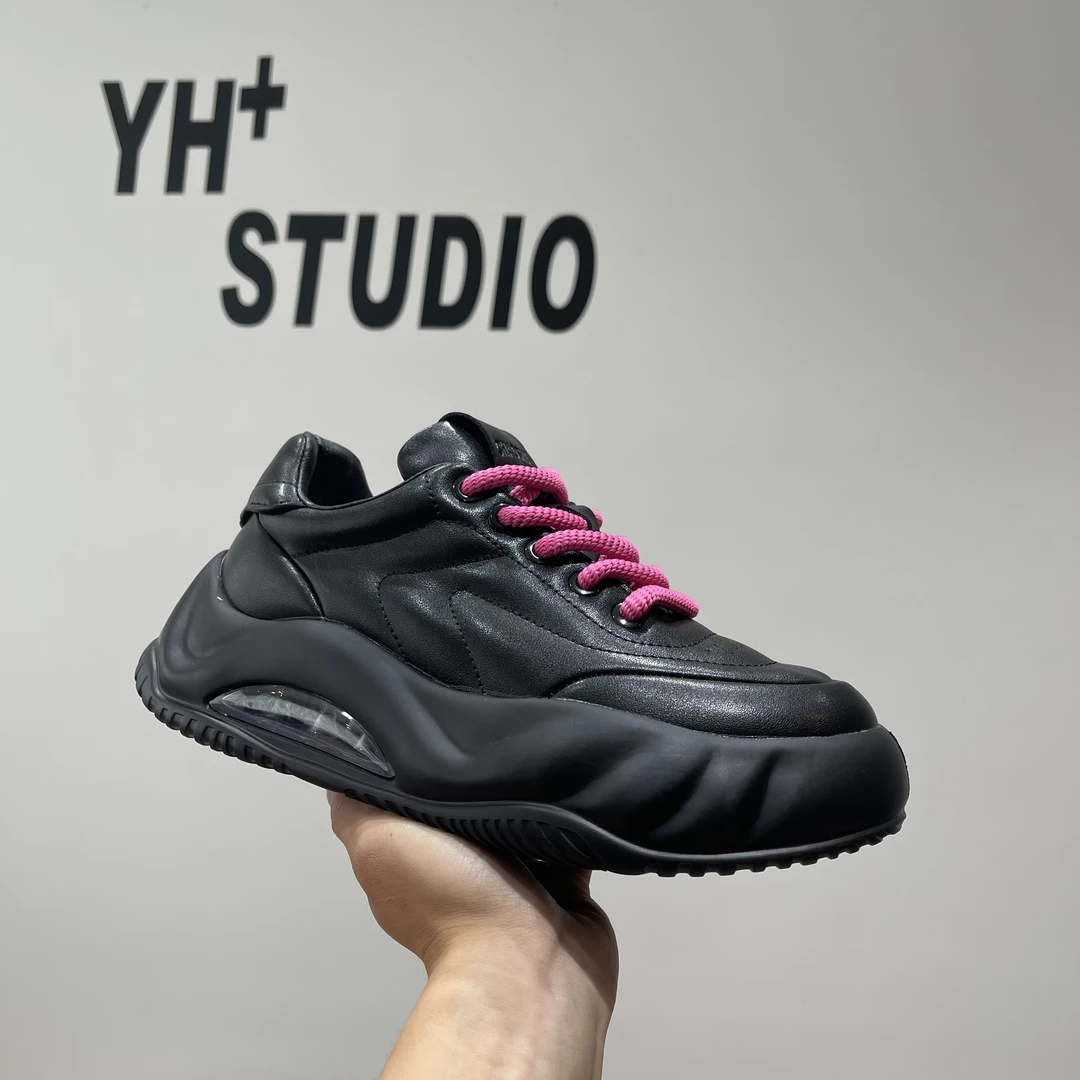 H7833男士气垫厚底老爹鞋皮面秋冬运动休闲鞋潮鞋系带时尚潮流