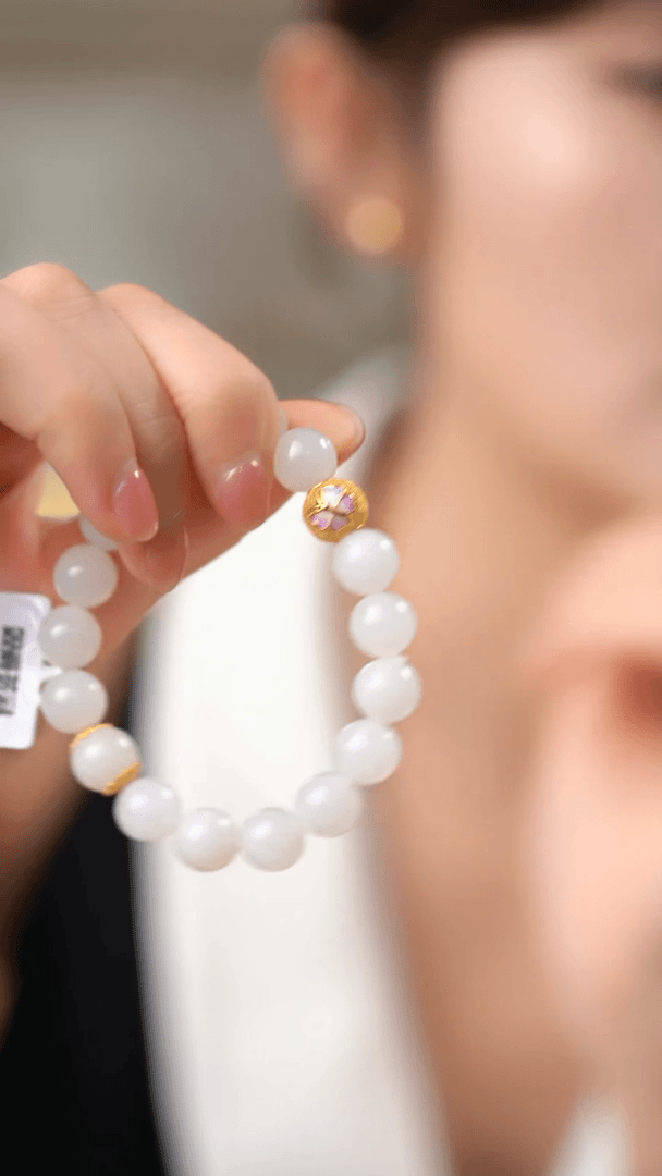 【闪购商品】和田玉手串18K金镶嵌高货白玉手串HNZ4528